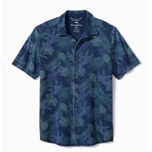 Tommy Bahama Short Sleeve Shirt Midnight Coral Camp Ocean Deep Blue Floral Large